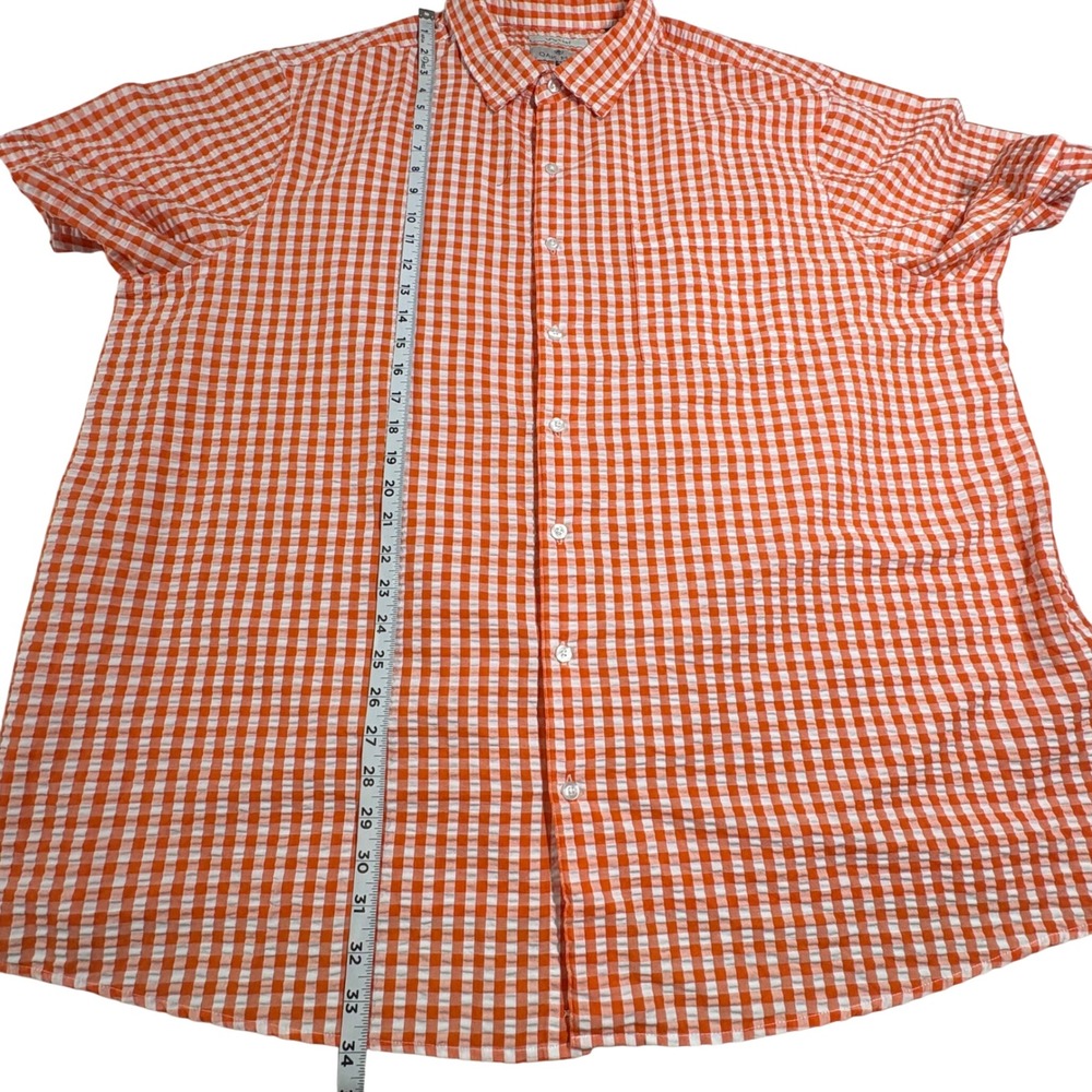 Oak Hill Men 2XL Short Sleeve Button Shirt Seersucker Gingham Check Orange White - Picture 8 of 8
